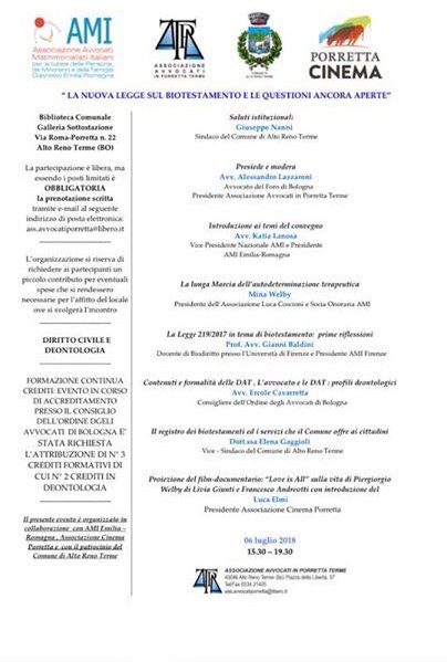 Convegno Ami di Porretta Terme sul biotestamento